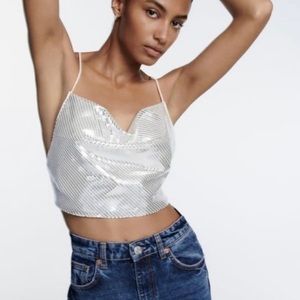 Zara Shimmer Silver Crop Top NWT